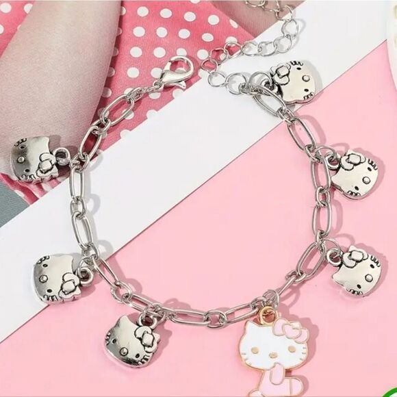 New Hello Kitty Silver Toned Charm Bracelet - Picture 1 of 4